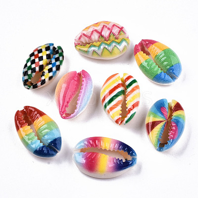 Printed Natural Cowrie Shell Beads SHEL-S266-20-1