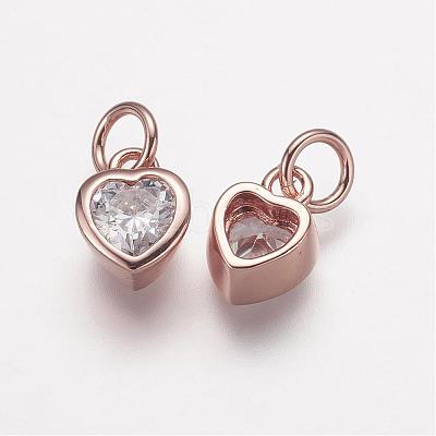 Brass Micro Pave Grade AAA Cubic Zirconia Charms ZIRC-K059-10RG-NR-1