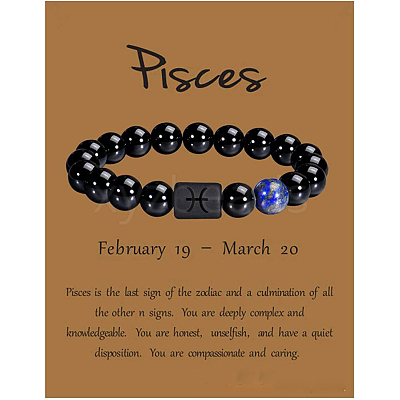12 Constellation Natural Round Lapis Lazuli Beads Stretch Bracelets WGD22B0-19-1