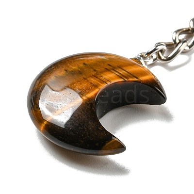 Reiki Natural Tiger Eye Moon Pendant Keychains KEYC-P015-01P-09-1