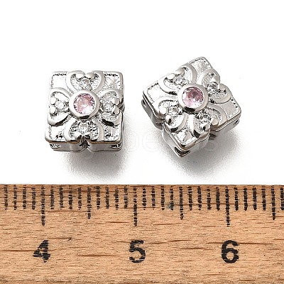 Brass Micro Pave Pearl Pink Cubic Zirconia Beads KK-M318-34P-1