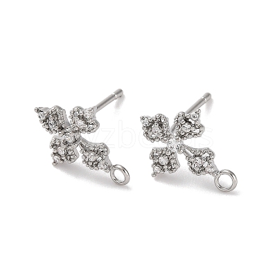 Flower Brass Micro Pave Cubic Zirconia Stud Earring Findings KK-U042-19P-1