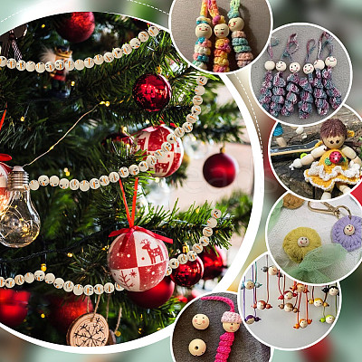 80Pcs 4 Styles Snowman Theme Printed Wood European Beads WOOD-PH0003-04B-1