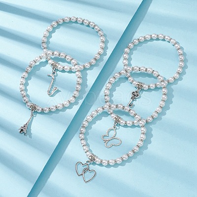 Glass Pearl Beaded Stretch Bracelets BJEW-JB09696-1