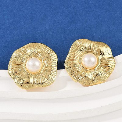 304 Stainless Steel ABS Plastic Pearl Stud Earrings LS-STAS-D368-01C-G-1
