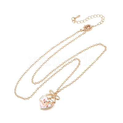 Brass Enamel Bowknot Angel Heart Photo Locket Pendant Necklaces for Women KK-CBAF5B9-03G-1