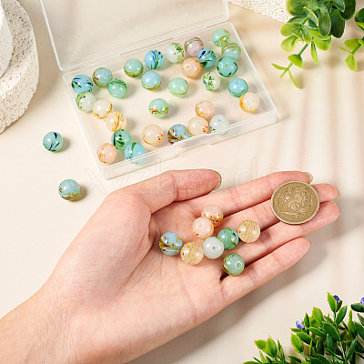 35Pcs 7 Colors Handmade Lampwork Round Beads LAMP-TA0001-58-1