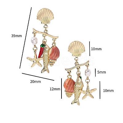 Ocean Theme 304 Stainless Steel Porcelain Shell Shape Dangle Stud Earrings FS-WGD34F1-01-1