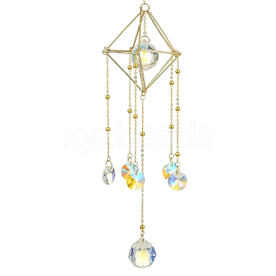 Glass Round Ball with Brass Chains Hanging Pendant Decorations HJEW-JM01298-1