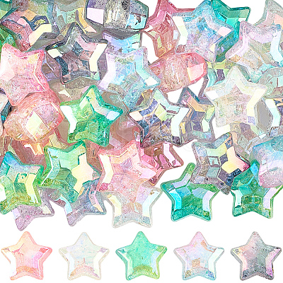 60Pcs 5 Colors UV Plating Transparent Crackle Acrylic Beads OACR-PA0001-04-1