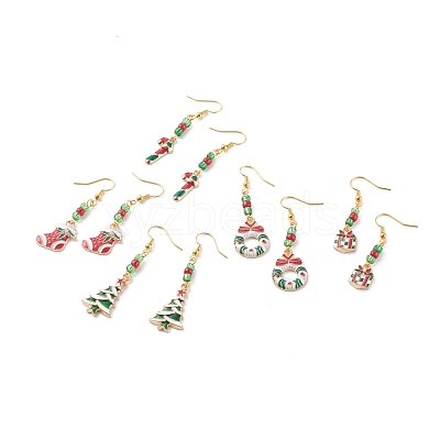 Christmas Theme Alloy Enamel Dangle Earrings EJEW-JE04511-1