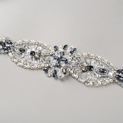 Flower Full Crystal & Montana Rhinestone Handmade Bridal Belts for Wedding Dresses AJEW-WH20006-233A-03-1