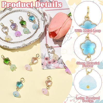 10Pcs 5 Styles Glass & Alloy & Acrylic Pendants PALLOY-YW00219-1