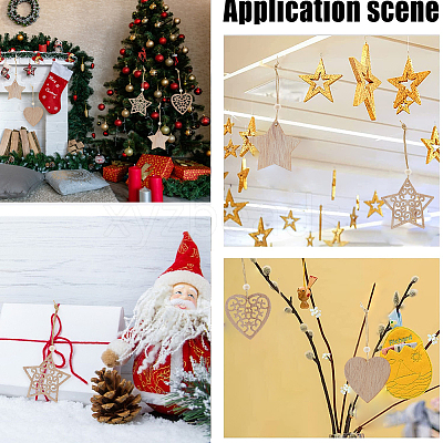 2 Sets 2 Style Christmas Theme Wood Pendants Decoration HJEW-GF0001-39B-1
