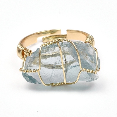 Nuggets Shape Natural Quartz Adjustable Finger Rings RJEW-E166-05-1