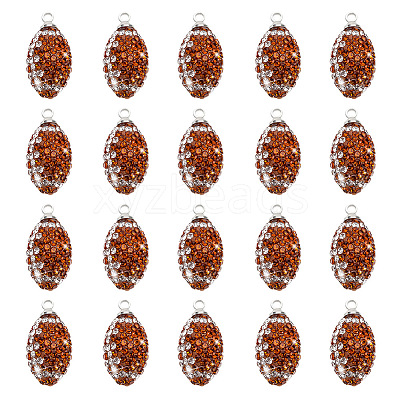 20Pcs Rugby Polymer Clay Rhinestone Pendants PALLOY-OC00050-1