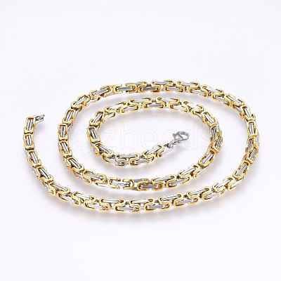 201 Stainless Steel Byzantine Chain Necklaces NJEW-F222-13GP-1