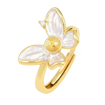 Brass Micro Pave Cubic Zirconia Adjustable Ring Components KK-CBAC351-04G-1