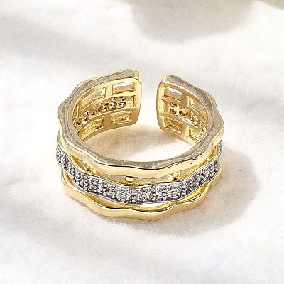 Brass Micro Pave Clear Cubic Zirconia Cuff Rings RJEW-H262-04G-1