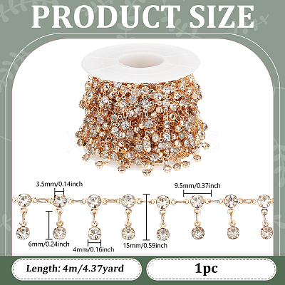 4M Flat Round Brass Rhinestone Chains DIY-PH0030-94-1