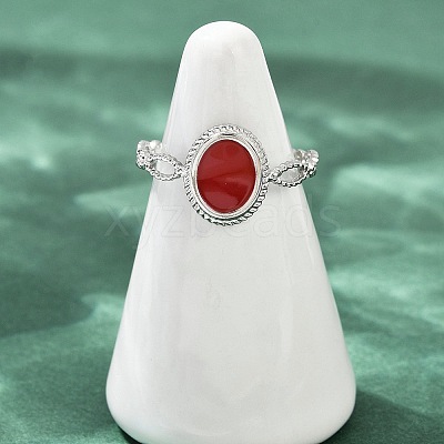 Oval 304 Stainless Steel Enamel Cuff Rings for Women RJEW-G355-01P-02-1