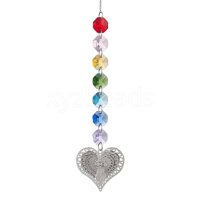 Glass Octagon Beaded Hanging Ornaments HJEW-JM01760-02-1