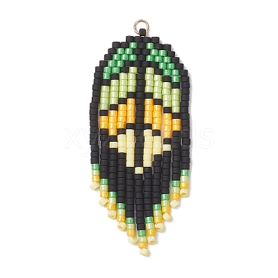 2Pcs 2 Colors Handmade Glass Seed Beaded Leaf Shape Big Pendants PALLOY-MZ00931-1
