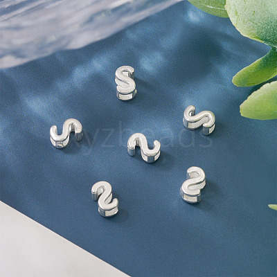 6Pcs 925 Sterling Silver Hollow Initial Beads STER-TA0001-53S-1