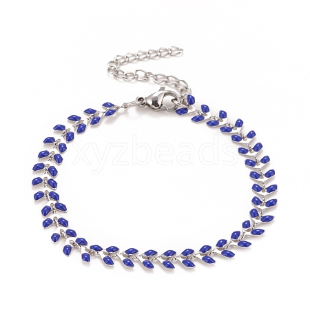 Enamel Wheat Link Chains Bracelet BJEW-P271-02P-06-1