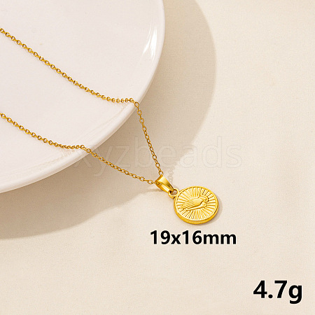 304 Stainless Steel Flat Round with Hand Pendant Necklaces IS6565-8-1