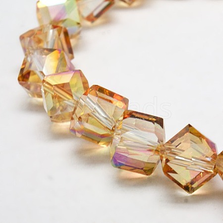 Full Rainbow Plated Crystal Glass Cube Beads X-EGLA-F023-B04-1