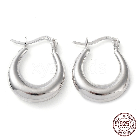 Rhodium Plated 925 Sterling Silver Chunky Hoop Earrings EJEW-K258-01A-P-1