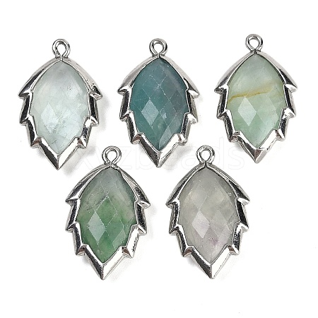 Natural Green Fluorite Faceted Leaf Pendants G-I375-04P-01-1