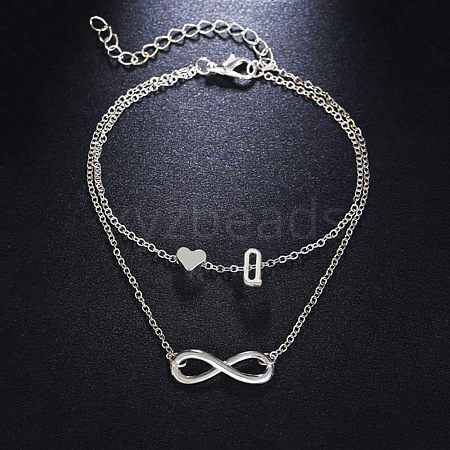 Alloy Infinity Heart Initial Charm Double Layer Anklets for Women FS-WG74AE6-17-1