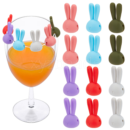  2 Sets 12Pcs Rabbit Ear Silicone Wine Glass Charms DIY-NB0010-55-1