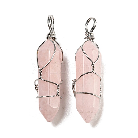 Natural Rose Quartz Double Terminal Pointed Pendants G-H308-05P-04-1