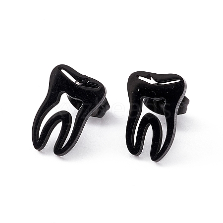 304 Stainless Steel Tooth Shape Stud Earrings for Men Women EJEW-C044-01EB-1