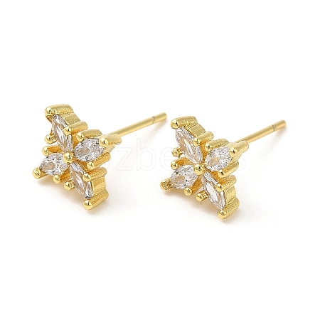 Rack Plating Brass Clover Stud Earrings with Cubic Zirconia EJEW-D061-38G-1