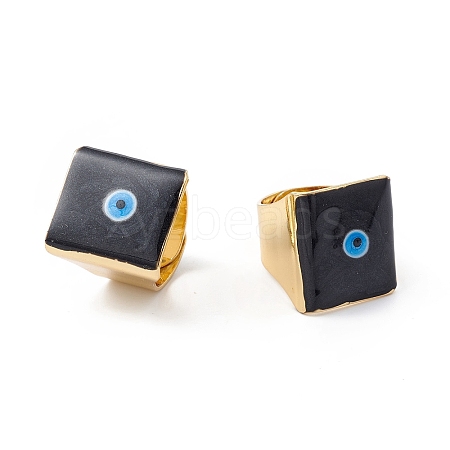 Square Enamel with Evil Eye Wide Band Finger Rings RJEW-A014-02G-08-1