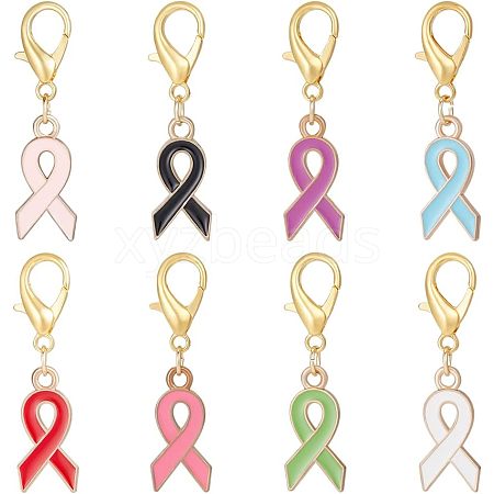  Alloy Enamel Awareness Ribbon Pendant Decorations AJEW-NB0003-74-1