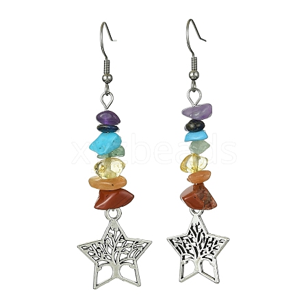 Natural & Synthetic Mixed Stone Chips Dangle Earrings EJEW-JE05390-03-1