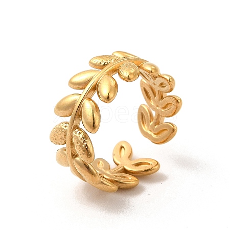 Vacuum Plating 304 Stainless Steel Leafy Branch Open Cuff Ring for Women RJEW-P081-01G-1