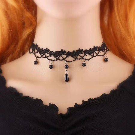 Gothic Style Resin Tassel Lace Chain Necklaces WG2E9D0-07-1