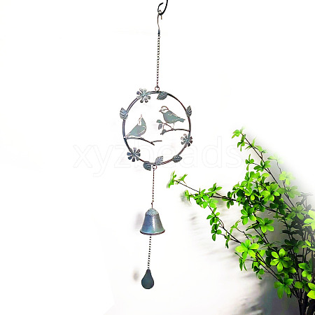 Birds with Flower Iron Hanging Wind Chime Decor BIRD-PW0001-043C-1