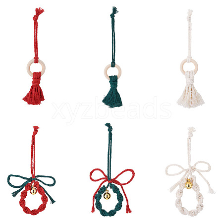 Crafans 2 Sets 2 Style Christmas Theme Cotton Weave Pendant Decorations Sets HJEW-CF0001-11-1