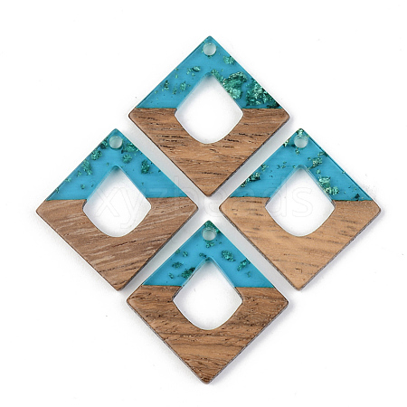 Transparent Resin & Walnut Wood Pendants RESI-S389-024A-B03-1