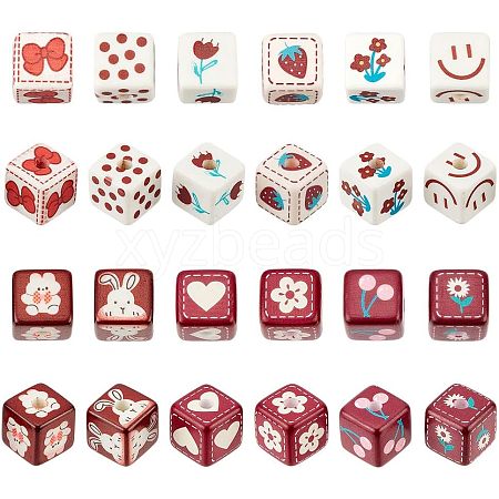 CHGCRAFT 24Pcs 12 Style Opaque Printed Acrylic Beads SACR-CA0001-16-1