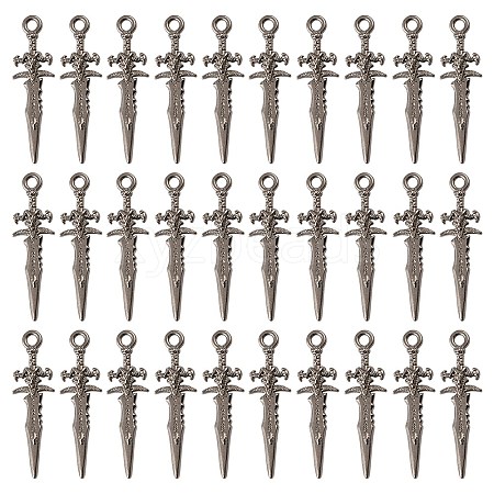 SUNNYCLUE 100Pcs Tibetan Style Alloy Sword Pendants TIBEP-SC0002-39-1