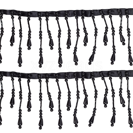 2Yards Polyester with Plastic Imitation Pearl Beads Tassel Ribbons OCOR-GF0004-99B-1