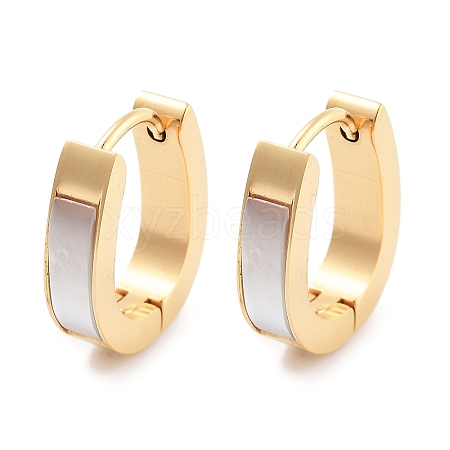 Ion Plating(IP) 304 Stainless Steel & Natural Shell Huggie Hoop Earrings for Women EJEW-C096-27B-G-1